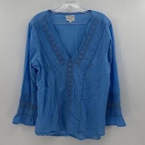 Aspiga Women's Bohemian Long Sleeve Peasant Top - Blue - XL